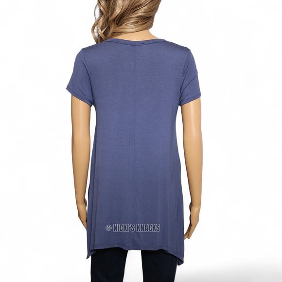 Moa Moa Blue Strappy V Neck Tunic Tee High Low Hem Split Side Seams Top Size M - Picture 4 of 7